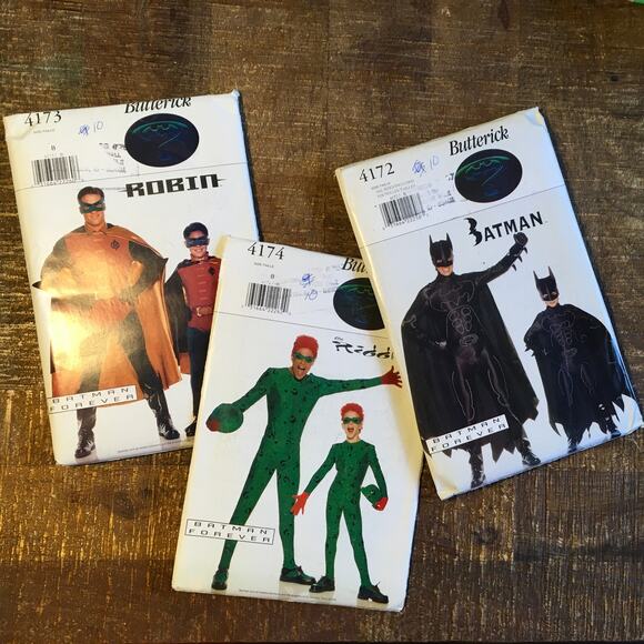 Butterick Sewing Pattern Batman Forever Riddler Robin Daddy and Me Costume UNCUT - Picture 1 of 5